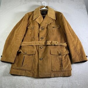 Vintage Sears Coat Mens 46 Brown Corduroy Belted Overcoat Lined Warm Outdoor 46R